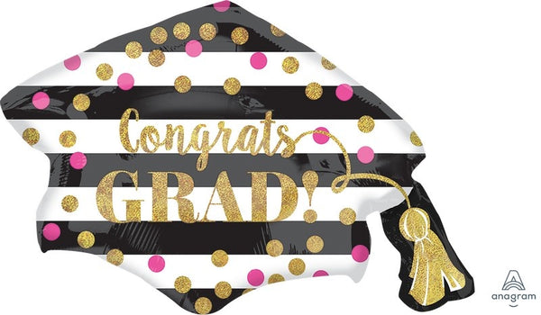 SUPERSHAPE HOLOGRAPHIC GOLD CONFETTI CONGRATS GRAD CAP P40